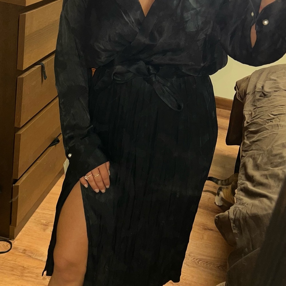 Zara Black silky long dress with slit
